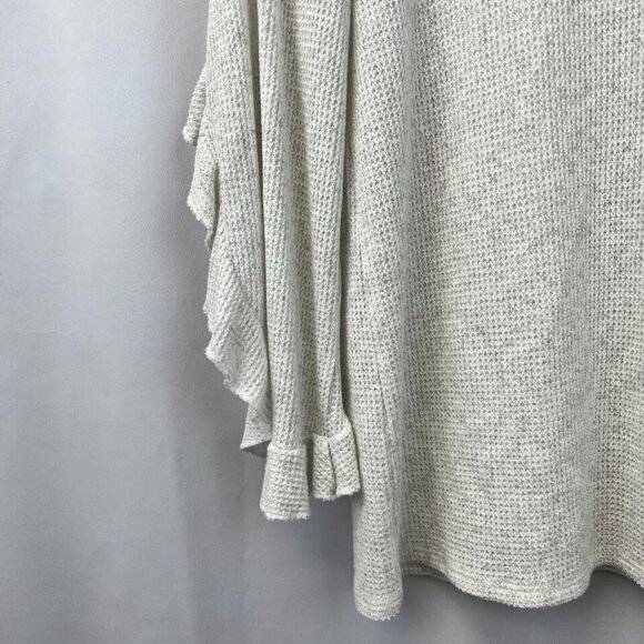 Stevie Hender Womens Ivory Gray Long Ruffle Sleeve Pullover Thermal Size Small - Picture 6 of 9